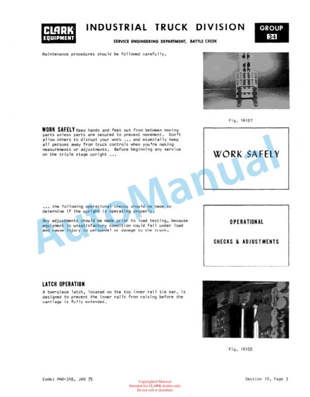 Clark C500 915, Y1015 Planned Maintenance and Adjustment Procedures Manual PMA-355-3