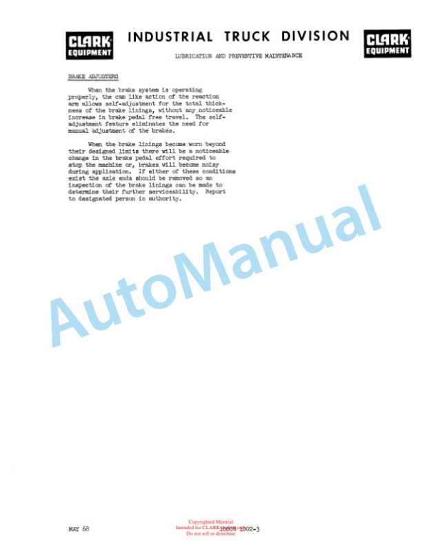 Clark C500 HY Diesel Operator Manual O-302 3 Clark C500 HY Diesel Operator Manual O-302-3