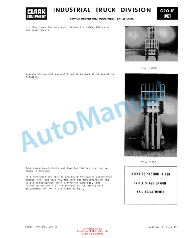 Clark C500 Y 60-S100 D Planned Maintenance and Adjustment Procedures Manual PMA-539 4 Clark C500 Y 60-S100 D Planned Maintenance and Adjustment Procedures Manual PMA-539-4