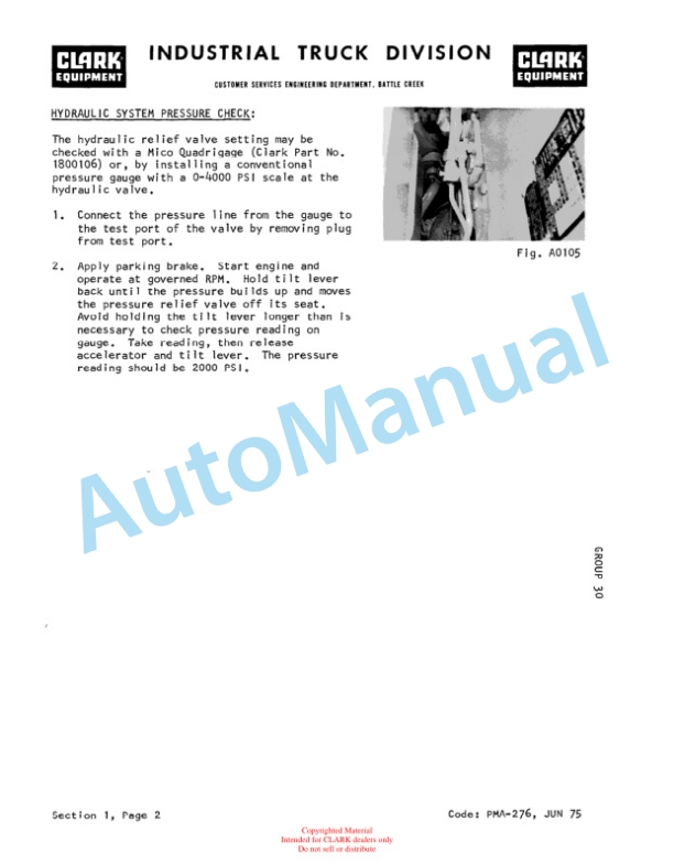 Clark C500 Y 685 Gas and LPG Planned Maintenance and Adjustment Procedures Manual PMA-276 2 Clark C500 Y 685 Gas and LPG Planned Maintenance and Adjustment Procedures Manual PMA-276-2