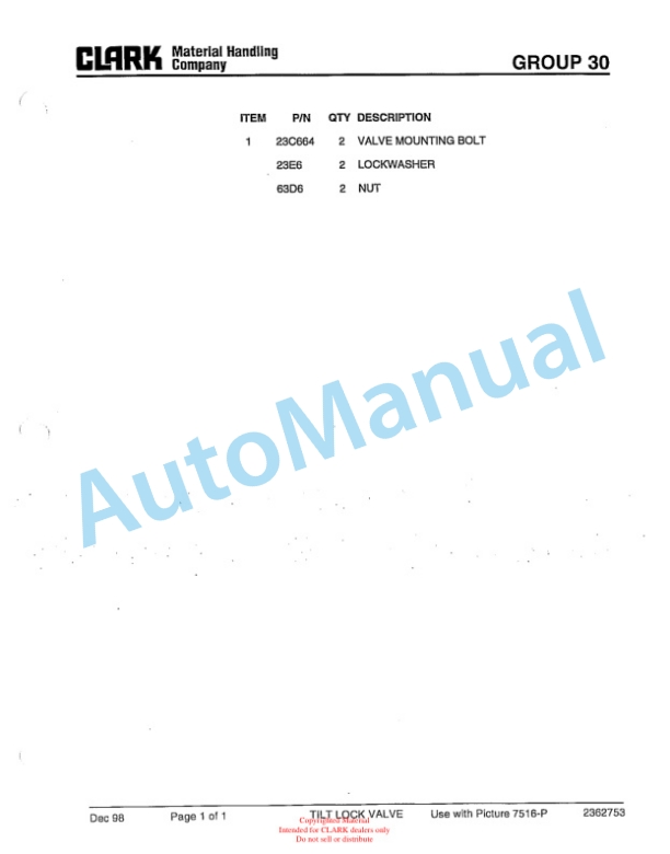 Clark C500 Y 800 CH Container Handler Lift Truck Parts Book PM-X175 5 Clark C500 Y 800 CH Container Handler Lift Truck Parts Book PM-X175-5