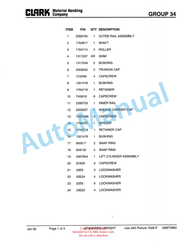 Clark C500 Y 800 CH Container Handler Lift Truck Parts Book PM-X177 2 Clark C500 Y 800 CH Container Handler Lift Truck Parts Book PM-X177-2