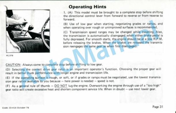 Clark C500 Y 800 Operator Instruction Manual OI-416 5 Clark C500 Y 800 Operator Instruction Manual OI-416-5