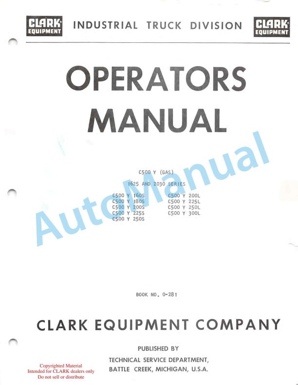 Clark C500 Y Gas Operator Manual O-281