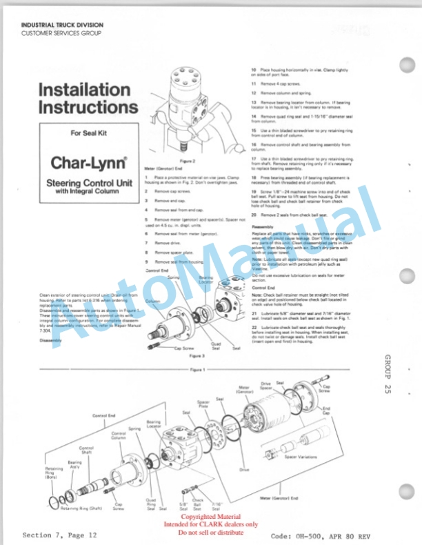 Clark C500 Y160-S250, Y1625 Overhaul Manual OH-354D 4 Clark C500 Y160-S250, Y1625 Overhaul Manual OH-354D-4