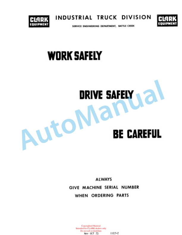 Clark C500-Y1625 D-1-2258, C500-Y2030 D-1-2260 Operator Manual O-300 3 Clark C500-Y1625 D-1-2258, C500-Y2030 D-1-2260 Operator Manual O-300-3