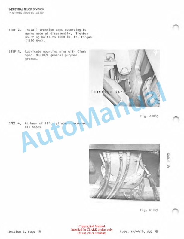 Clark C500 Y400-650 Planned Maintenance and Adjustment Procedures Manual PMA-414 3 Clark C500 Y400-650 Planned Maintenance and Adjustment Procedures Manual PMA-414-3