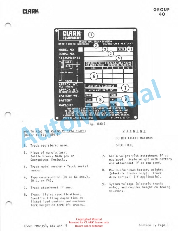 Clark C500 Y400-650 Planned Maintenance and Adjustment Procedures Manual PMA-414 5 Clark C500 Y400-650 Planned Maintenance and Adjustment Procedures Manual PMA-414-5