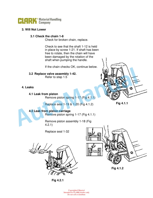 Clark CGH23, CGH25 Pallet Truck Operator, Parts and Service Manual 4 Clark CGH23, CGH25 Pallet Truck Operator, Parts and Service Manual - Image 4