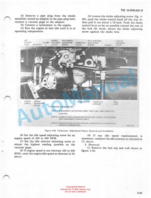 Clark Clark Mode 2329397 Truck, Lift, Fork, Gasoline Technical Manual TM10-3930-632-12 2 Clark Clark Mode 2329397 Truck, Lift, Fork, Gasoline Technical Manual TM10-3930-632-12-2