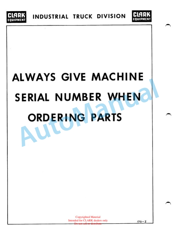 Clark Clarklift 20B Pneumatic Maintenance Manual and Parts Book X4BP625 4 Clark Clarklift 20B Pneumatic Maintenance Manual and Parts Book X4BP625-4