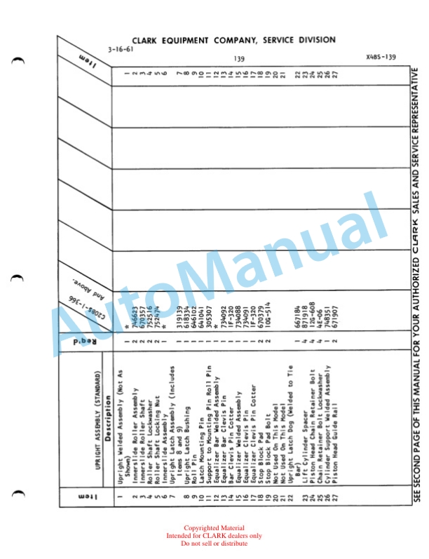 Clark Clarklift 20B Pneumatic Maintenance Manual and Parts Book X4BP625 5 Clark Clarklift 20B Pneumatic Maintenance Manual and Parts Book X4BP625-5