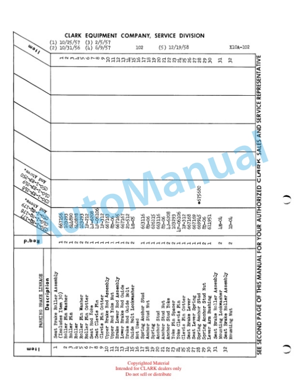 Clark Clarklift 30, 40, 50 Parts Book X10A 307 2 Clark Clarklift 30, 40, 50 Parts Book X10A 307-2