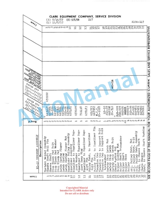 Clark Clarklift 30, 40, 50 Parts Book X10A 307 5 Clark Clarklift 30, 40, 50 Parts Book X10A 307-5