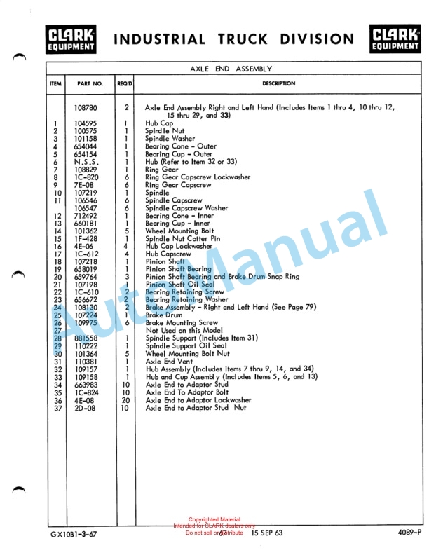 Clark Clarklift 40B Maintenance Manual and Parts Book GX 10B1-3 2 Clark Clarklift 40B Maintenance Manual and Parts Book GX 10B1-3-2