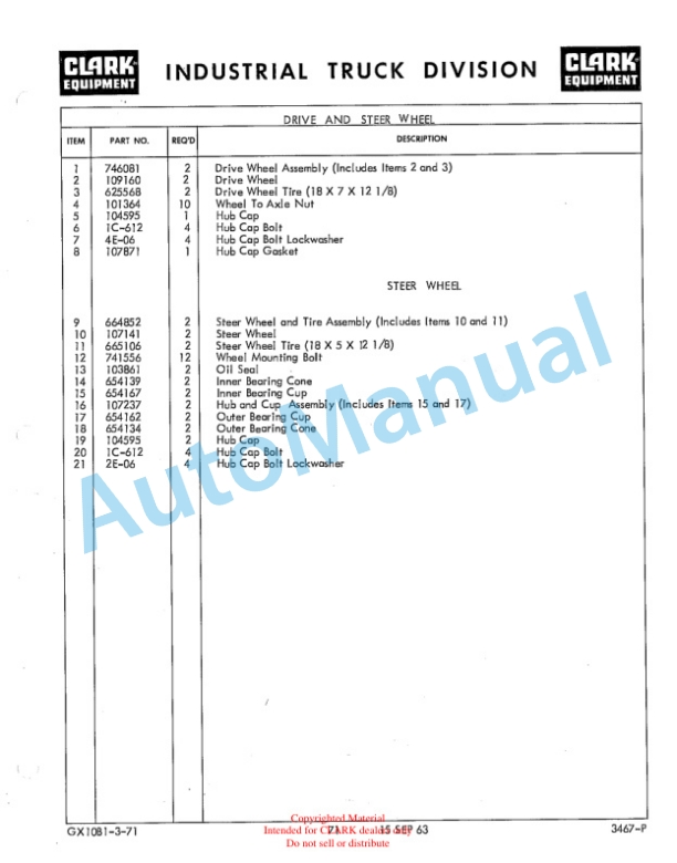 Clark Clarklift 40B Maintenance Manual and Parts Book GX 10B1-5 3 Clark Clarklift 40B Maintenance Manual and Parts Book GX 10B1-5-3