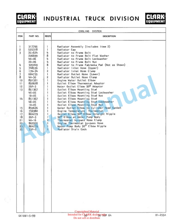 Clark Clarklift 40B Maintenance Manual and Parts Book GX 10B1-5 5 Clark Clarklift 40B Maintenance Manual and Parts Book GX 10B1-5-5
