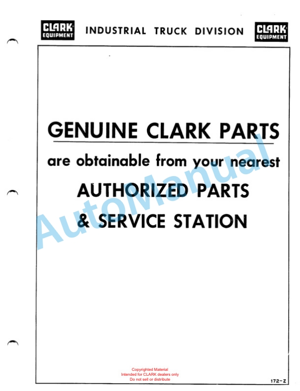 Clark Clarklift 50 B Maintenance Manual and Parts Book X10B2 4 Clark Clarklift 50 B Maintenance Manual and Parts Book X10B2-4