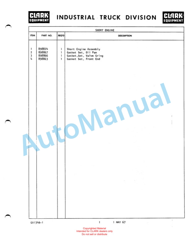 Clark Clarklift 60B Maintenance Manual and Parts Book GX 134B1 2 Clark Clarklift 60B Maintenance Manual and Parts Book GX 134B1-2