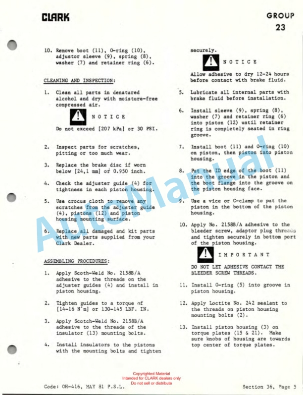 Clark Clarklift C500 Diesel Powered Overhaul Instructions OH-416 2 Clark Clarklift C500 Diesel Powered Overhaul Instructions OH-416-2