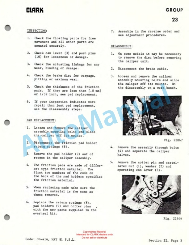 Clark Clarklift C500 Diesel Powered Overhaul Instructions OH-416 3 Clark Clarklift C500 Diesel Powered Overhaul Instructions OH-416-3