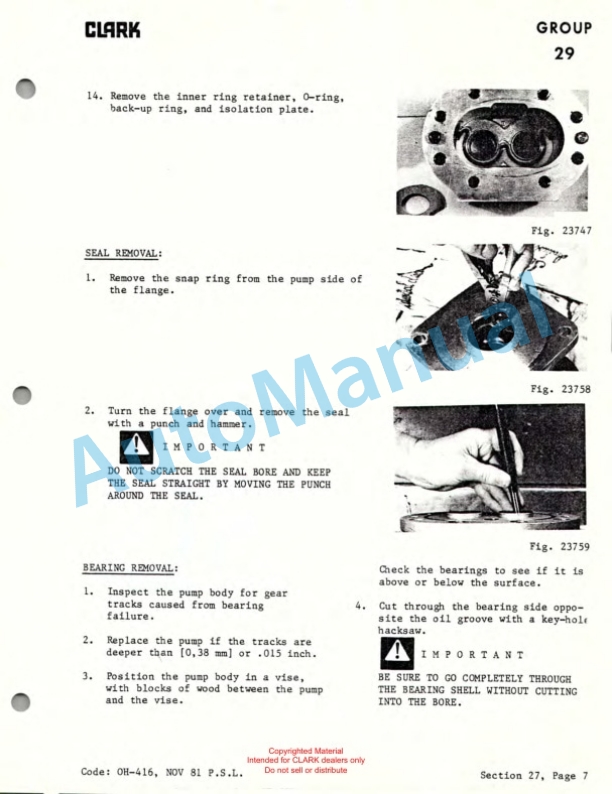 Clark Clarklift C500 Diesel Powered Overhaul Instructions OH-416 5 Clark Clarklift C500 Diesel Powered Overhaul Instructions OH-416-5