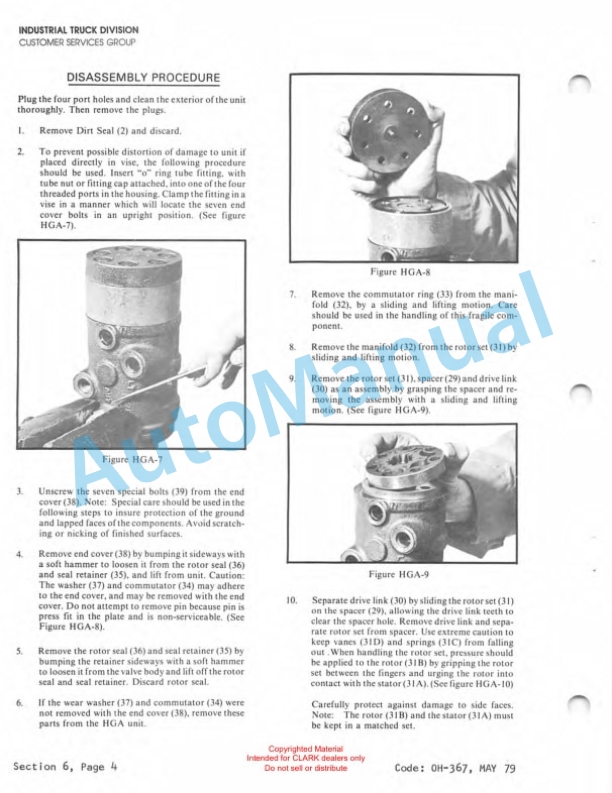 Clark Clarklift C500 Overhaul Instructions OH-429 3 Clark Clarklift C500 Overhaul Instructions OH-429-3
