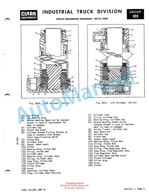 Clark Clarklift C500 Overhaul Instructions OH-429 5 Clark Clarklift C500 Overhaul Instructions OH-429-5