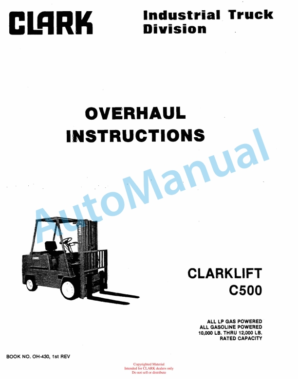 Clark Clarklift C500 Overhaul Instructions OH-430