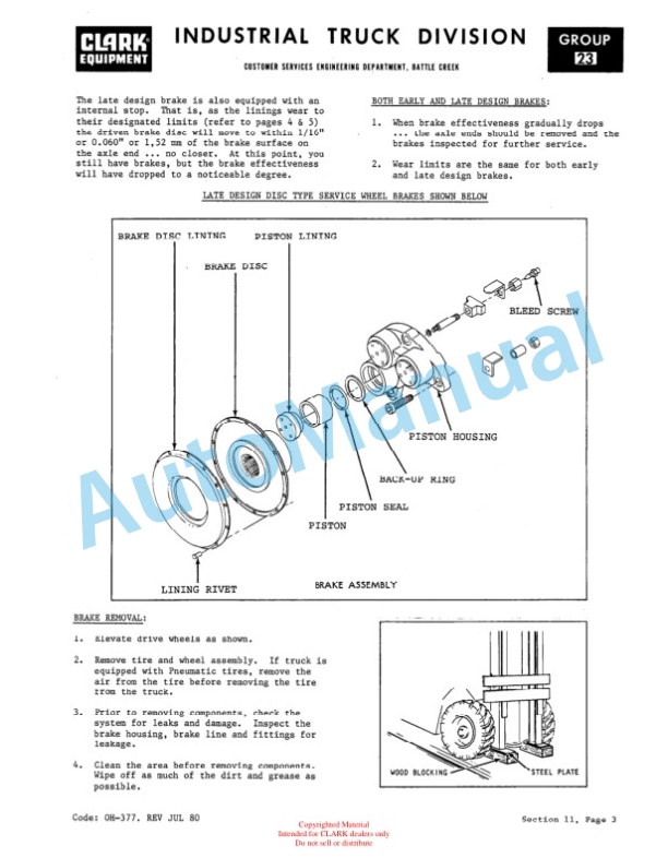 Clark Clarklift C500 Overhaul Instructions OH-430 3 Clark Clarklift C500 Overhaul Instructions OH-430-3