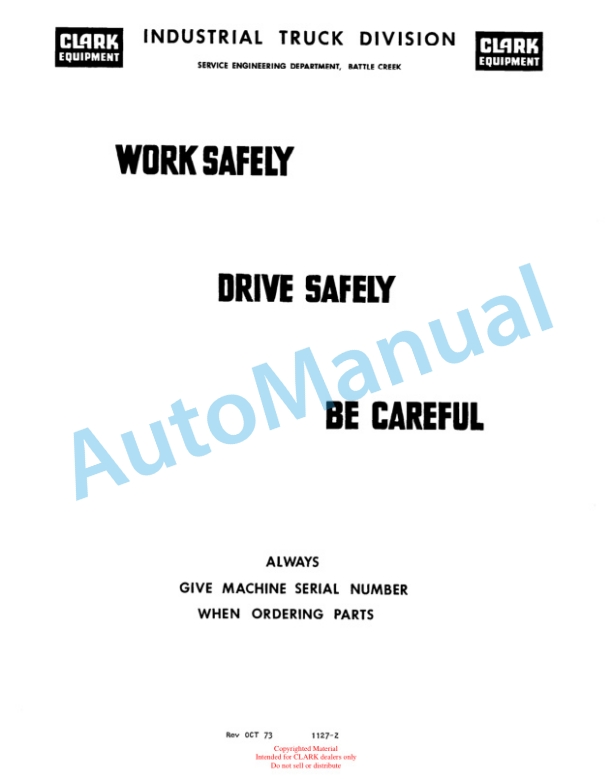 Clark Clarklift C500 Overhaul Instructions OH-430 5 Clark Clarklift C500 Overhaul Instructions OH-430-5
