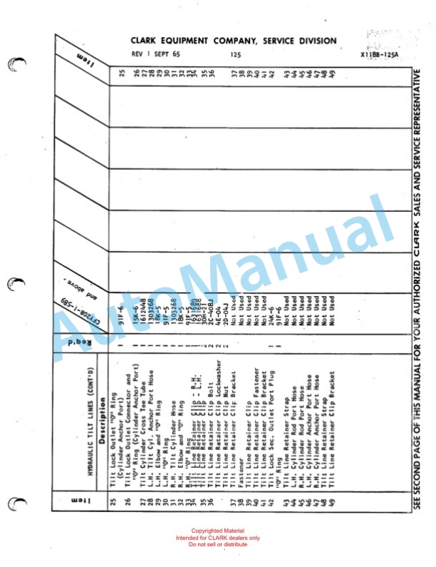 Clark Clarklift CFY 20 B Maintenance Manual and Parts Book X118B 765 4 Clark Clarklift CFY 20 B Maintenance Manual and Parts Book X118B 765-4