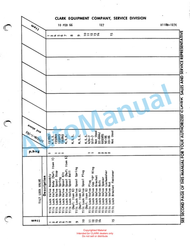 Clark Clarklift CFY 20 B Maintenance Manual and Parts Book X118B 765 5 Clark Clarklift CFY 20 B Maintenance Manual and Parts Book X118B 765-5