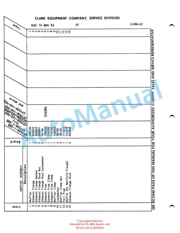 Clark Clarklift CFY 40 B and CFY 50 B Parts Book X108A 622 3 Clark Clarklift CFY 40 B and CFY 50 B Parts Book X108A 622-3