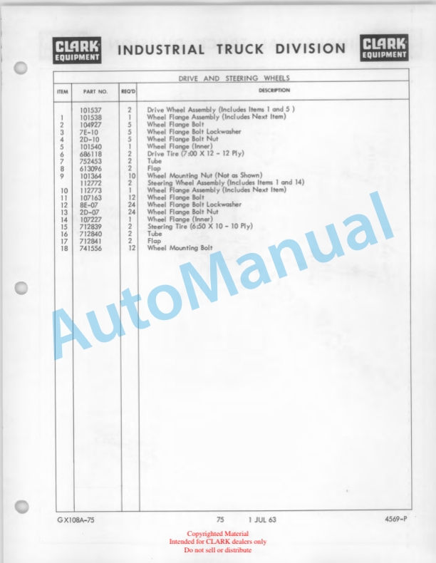 Clark Clarklift CFY 40B Maintenance Manual and Parts Book GX 108A 5 Clark Clarklift CFY 40B Maintenance Manual and Parts Book GX 108A-5