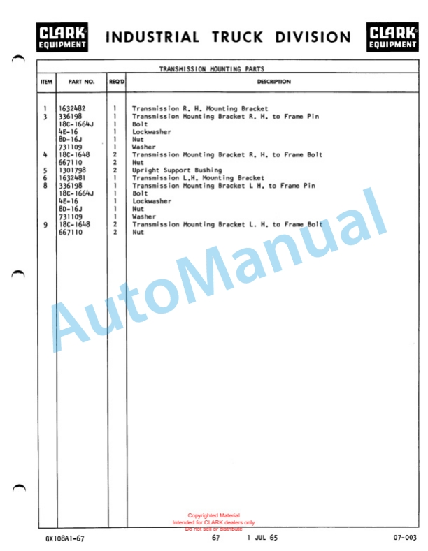 Clark Clarklift CFY 40B Maintenance Manual and Parts Book GX 108A1 2 Clark Clarklift CFY 40B Maintenance Manual and Parts Book GX 108A1-2