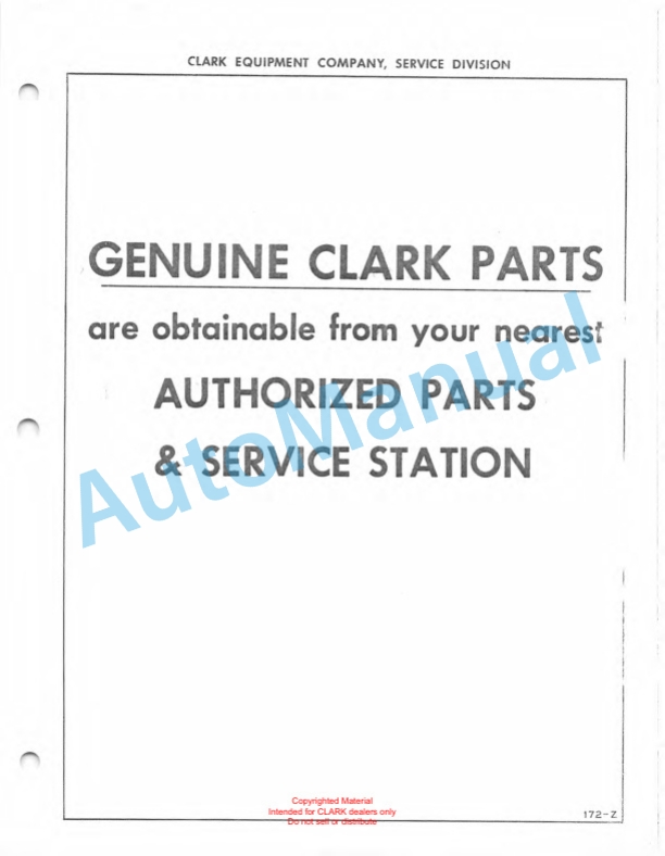 Clark Clarklift CFY 40B Maintenance Manual and Parts Book GX 108A2 2 Clark Clarklift CFY 40B Maintenance Manual and Parts Book GX 108A2-2