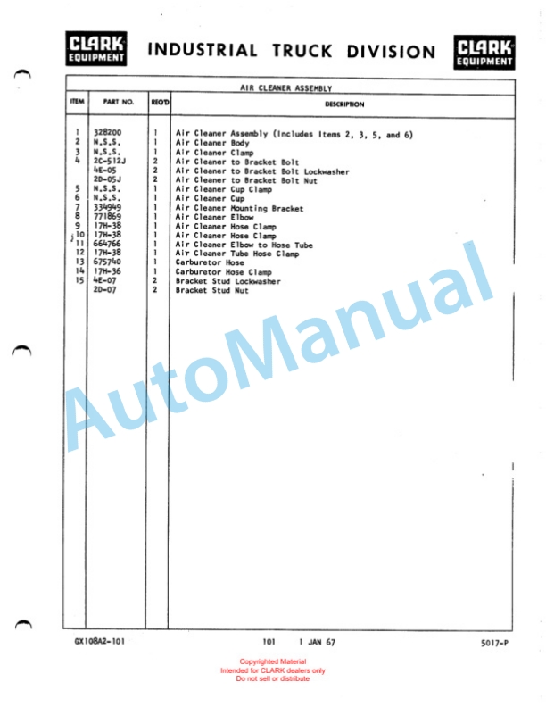Clark Clarklift CFY 40B Maintenance Manual and Parts Book GX 108A2 4 Clark Clarklift CFY 40B Maintenance Manual and Parts Book GX 108A2-4