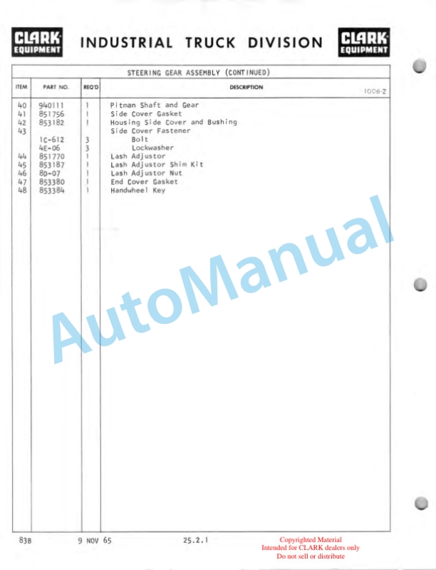 Clark Clarklift CY 350B - 500B Maintenance Manual and Parts Book 83BD 3 Clark Clarklift CY 350B - 500B Maintenance Manual and Parts Book 83BD-3