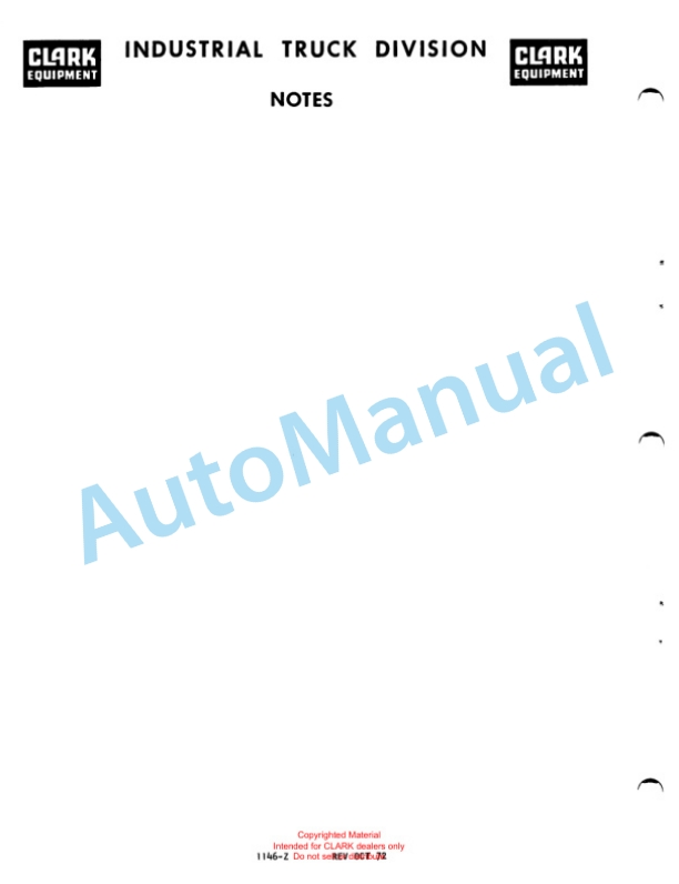 Clark Clarklift Electric EC-60, EC-70, EC-80 B 36-48 Volt Planned Maintenance and Adjustment Procedures Manual PMA-377 4 Clark Clarklift Electric EC-60, EC-70, EC-80 B 36-48 Volt Planned Maintenance and Adjustment Procedures Manual PMA-377-4