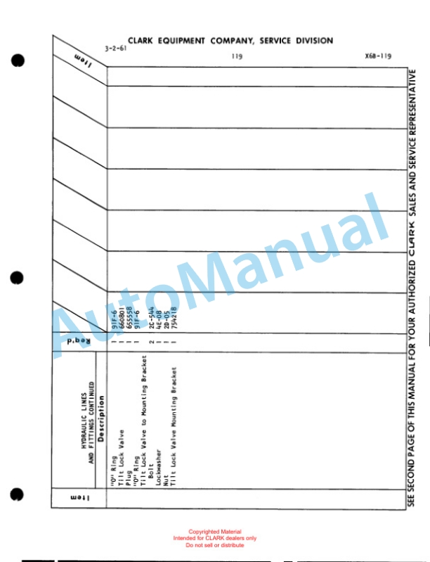 Clark Clarklift F30B Maintenance Manual and Parts Book X6B 3 Clark Clarklift F30B Maintenance Manual and Parts Book X6B-3