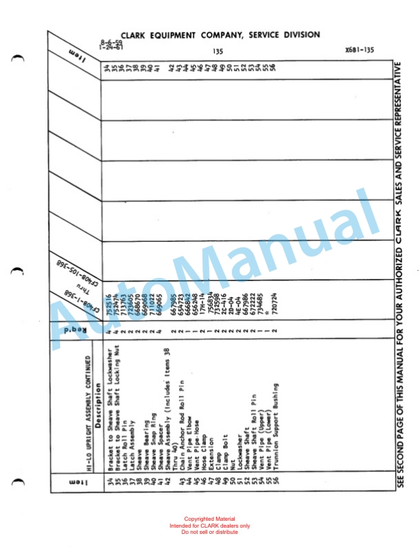 Clark Clarklift F40B Maintenance Manual and Parts Book X6B1 5 Clark Clarklift F40B Maintenance Manual and Parts Book X6B1-5