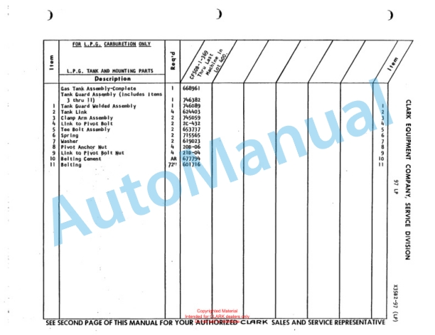 Clark Clarklift F50B Maintenance Manual and Parts Book X6B2 3 Clark Clarklift F50B Maintenance Manual and Parts Book X6B2-3
