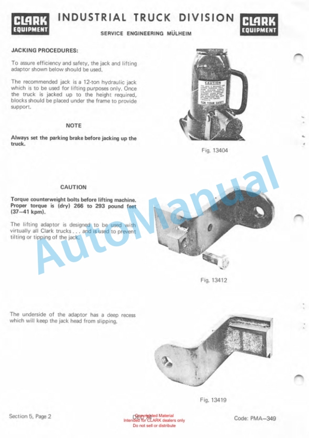 Clark Clarklift H 500 Y Hydrotatic Drive Diesel Planned Maintenance and Adjustment Procedures Manual PMA-380 2 Clark Clarklift H 500 Y Hydrotatic Drive Diesel Planned Maintenance and Adjustment Procedures Manual PMA-380-2