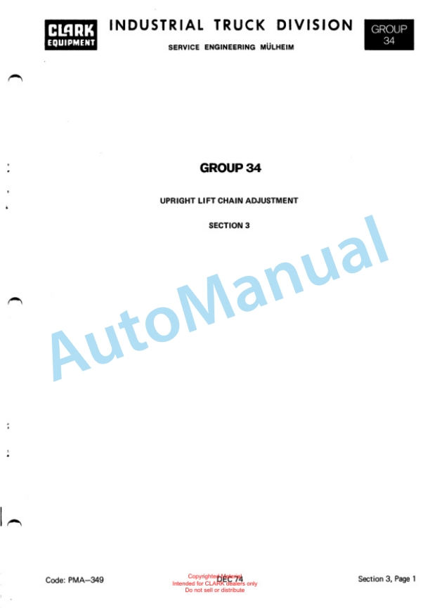Clark Clarklift H 500 Y Hydrotatic Drive Diesel Planned Maintenance and Adjustment Procedures Manual PMA-380 5 Clark Clarklift H 500 Y Hydrotatic Drive Diesel Planned Maintenance and Adjustment Procedures Manual PMA-380-5