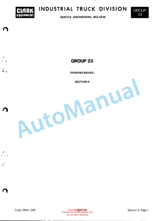 Clark Clarklift H 500 Y Hydrotatic Drive Gas-LPG Planned Maintenance and Adjustment Procedures Manual PMA-349 2 Clark Clarklift H 500 Y Hydrotatic Drive Gas-LPG Planned Maintenance and Adjustment Procedures Manual PMA-349-2