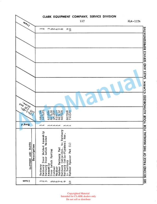 Clark Clarklift Model 20 Maintenance Manual and Parts Book X4A 4 Clark Clarklift Model 20 Maintenance Manual and Parts Book X4A-4