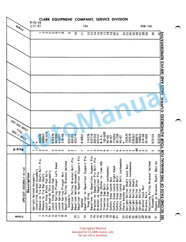 Clark Clarklift Model 20B Maintenance Manual and Parts Book X4B 625 4 Clark Clarklift Model 20B Maintenance Manual and Parts Book X4B 625-4
