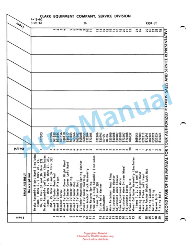 Clark Clarklift Model CY 150 Maintenance Manual and Parts Book X57A 2 Clark Clarklift Model CY 150 Maintenance Manual and Parts Book X57A-2