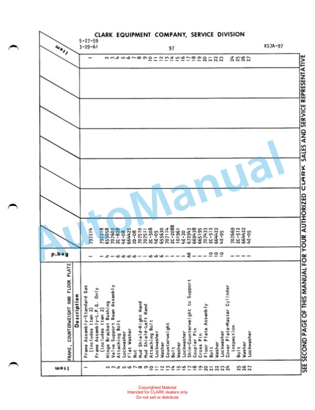 Clark Clarklift Model CY 150 Maintenance Manual and Parts Book X57A 3 Clark Clarklift Model CY 150 Maintenance Manual and Parts Book X57A-3